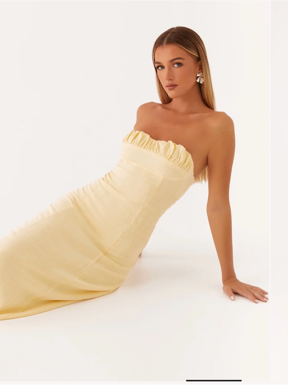 Peppermayo Strapless Ruffle-Trim Maxi Dress in Pale Yellow - Picture 6 of 11